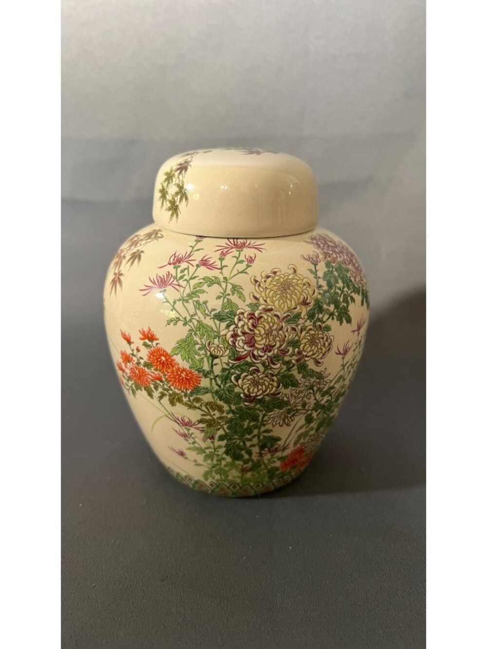 Hand-Painted Lidded Ceramic Jar With Floral & Bird Motif